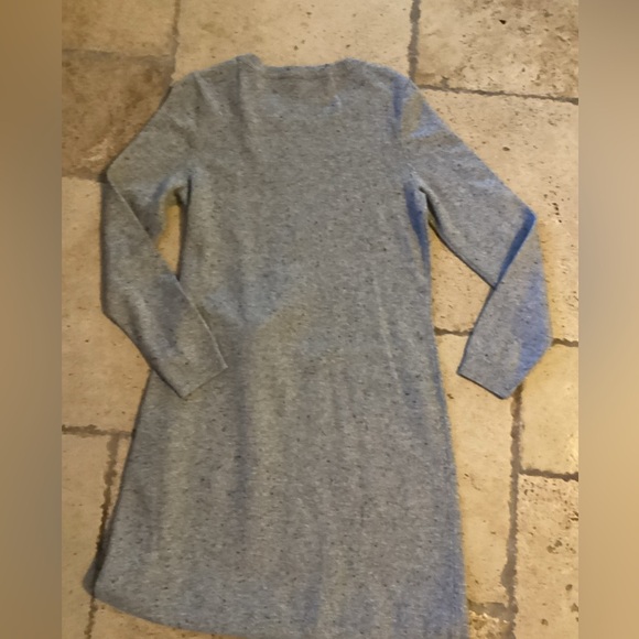 Talbots Knit Sweater Dress Heather Gray Long Sleeve Waist Tie Crew Neck Size M - Picture 2 of 3